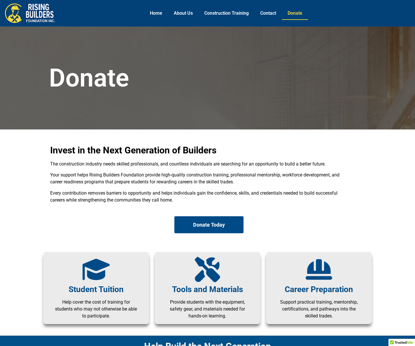 Donate page with Zeffy giving pathway, desktop view